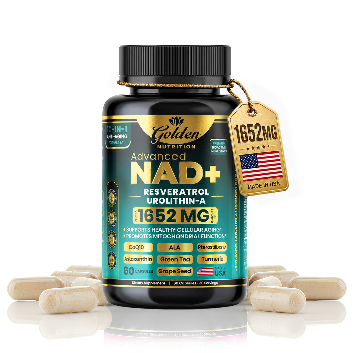 Golden Nutrition Maximum Strength NAD+ Supplement – Advanced Cellular Energy & Healthy Aging Support
