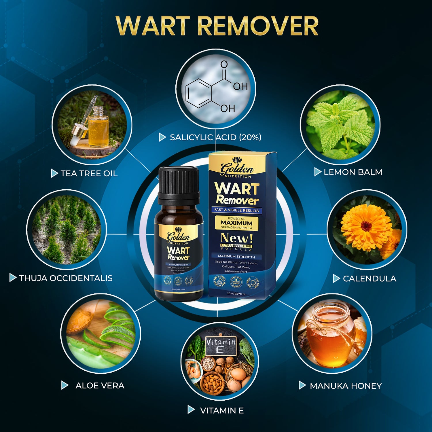 Golden Nutrition Wart Remover – Maximum Strength Formula (20ml)