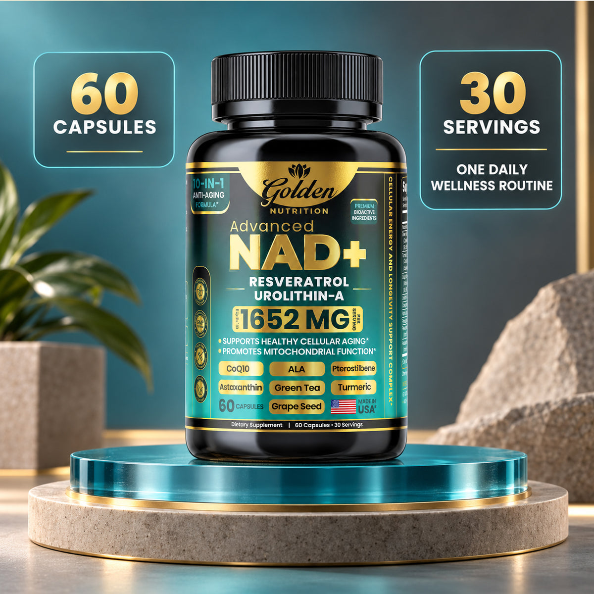 Golden Nutrition Maximum Strength NAD+ Supplement – Advanced Cellular Energy & Healthy Aging Support