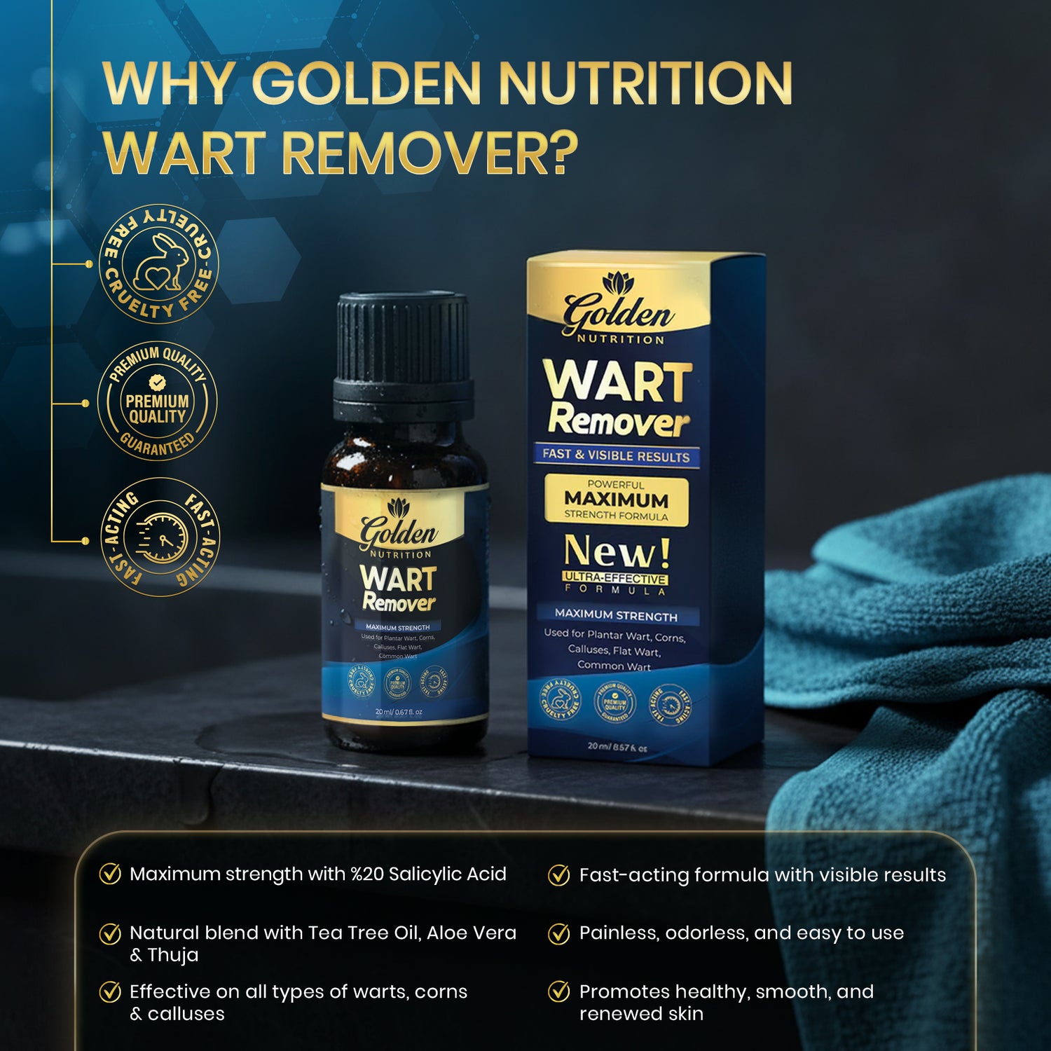 Golden Nutrition Wart Remover – Maximum Strength Formula (20ml)