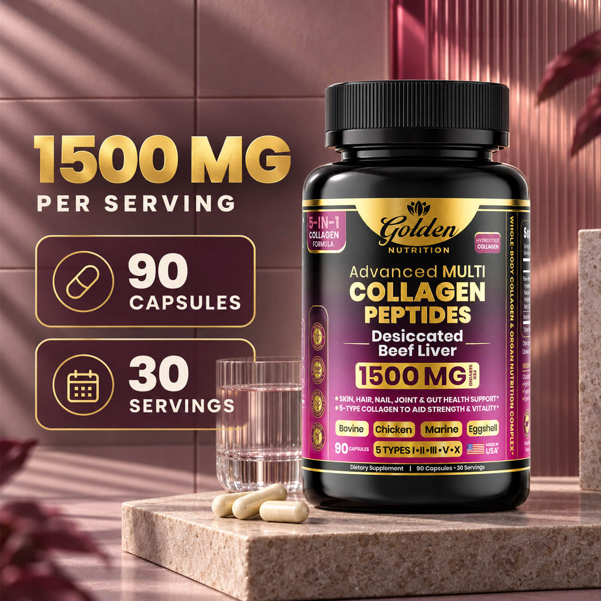 Golden Nutrition Multi Collagen Peptides – 5 Types of Collagen for Hair, Skin, Nails & Joint Support