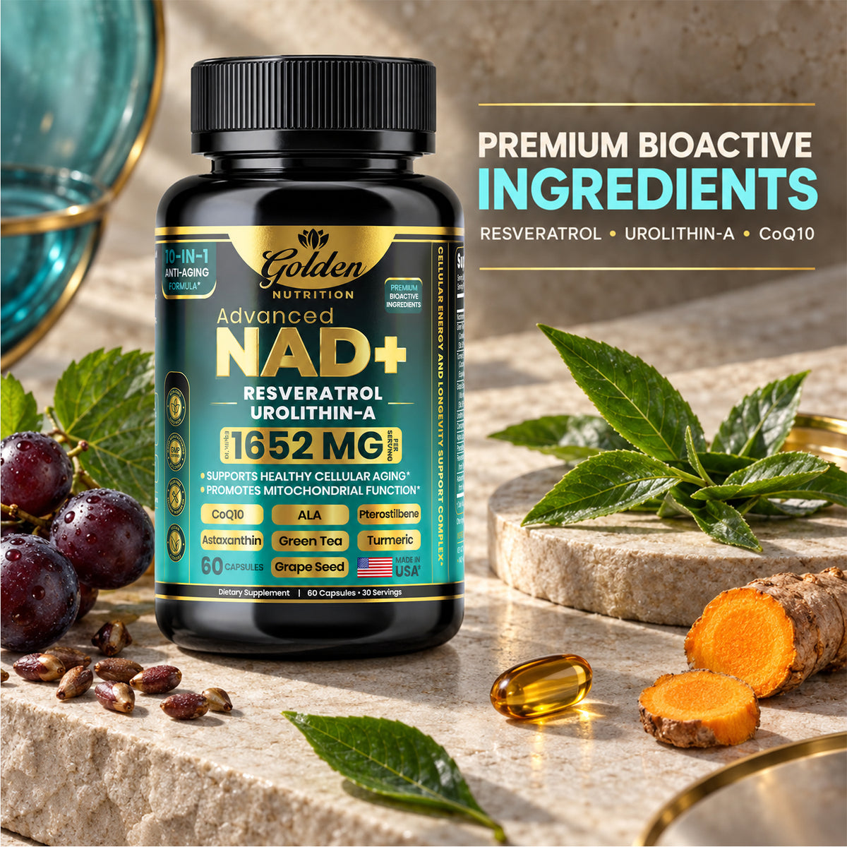 Golden Nutrition Maximum Strength NAD+ Supplement – Advanced Cellular Energy & Healthy Aging Support