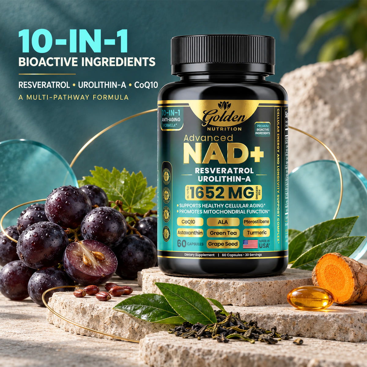 Golden Nutrition Maximum Strength NAD+ Supplement – Advanced Cellular Energy & Healthy Aging Support