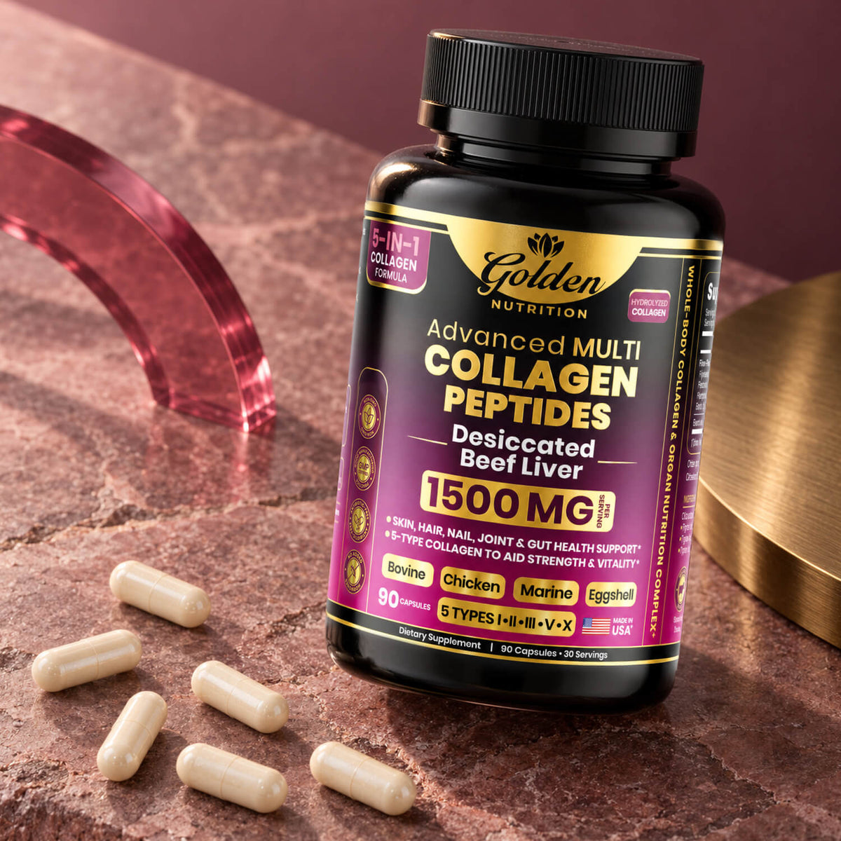 Golden Nutrition Multi Collagen Peptides – 5 Types of Collagen for Hair, Skin, Nails & Joint Support