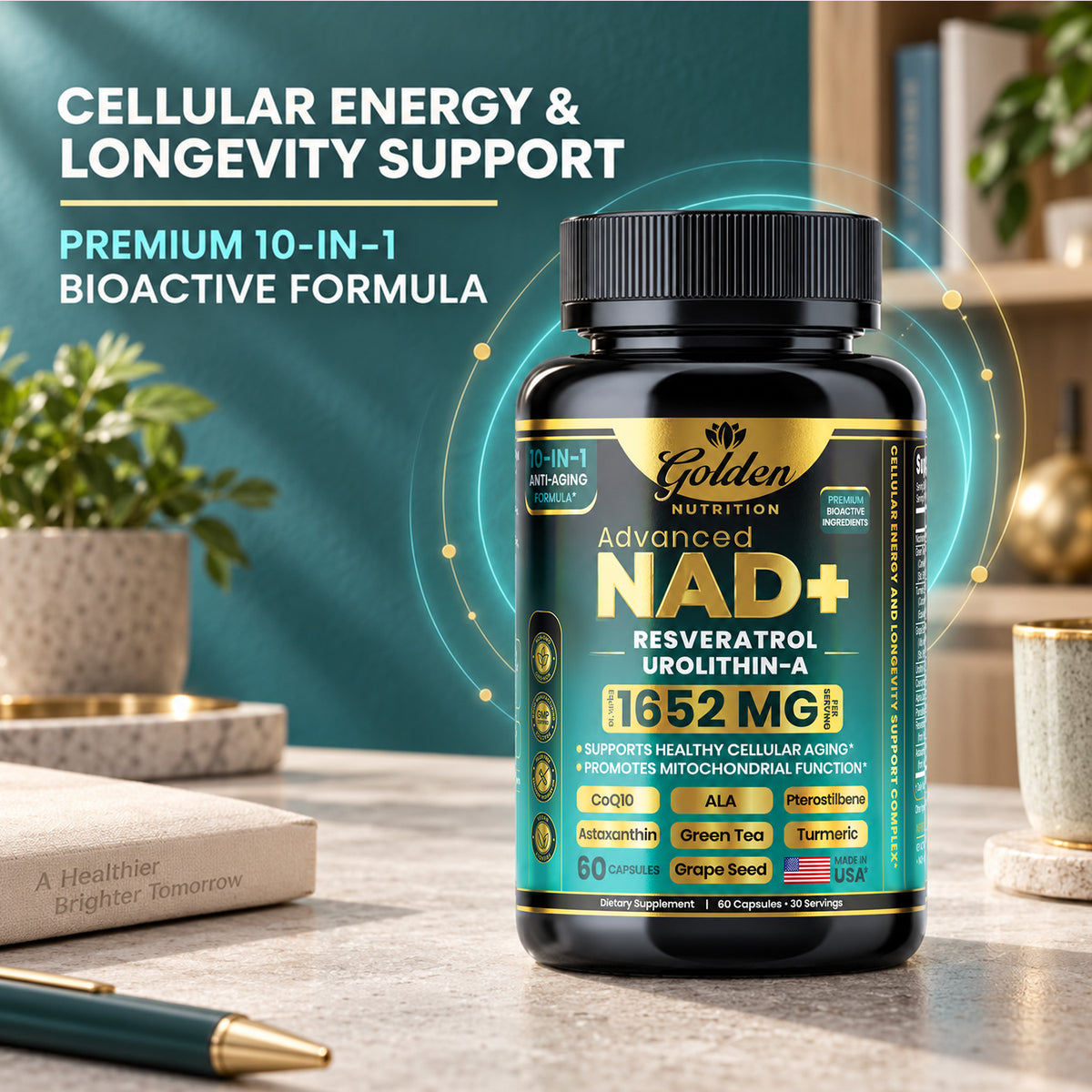 Golden Nutrition Maximum Strength NAD+ Supplement – Advanced Cellular Energy & Healthy Aging Support